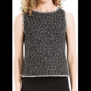 NWT Max Studio Women's Sleeveless Boatneck Top Chic Black White Tweed shirt XS